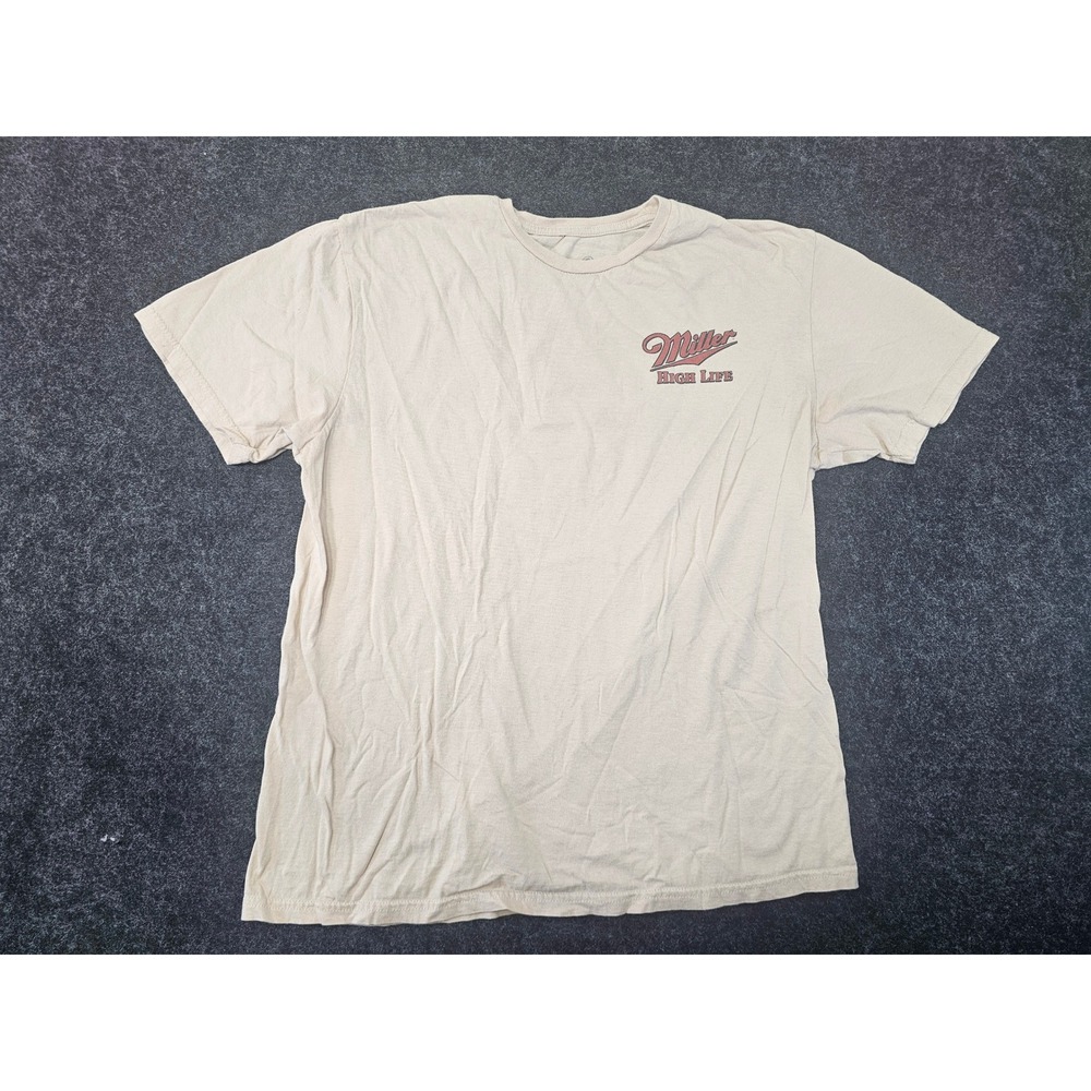 Tee Luv Miller High Life T-Shirt Men Large Tan Girl in the Moon Retro Graphic